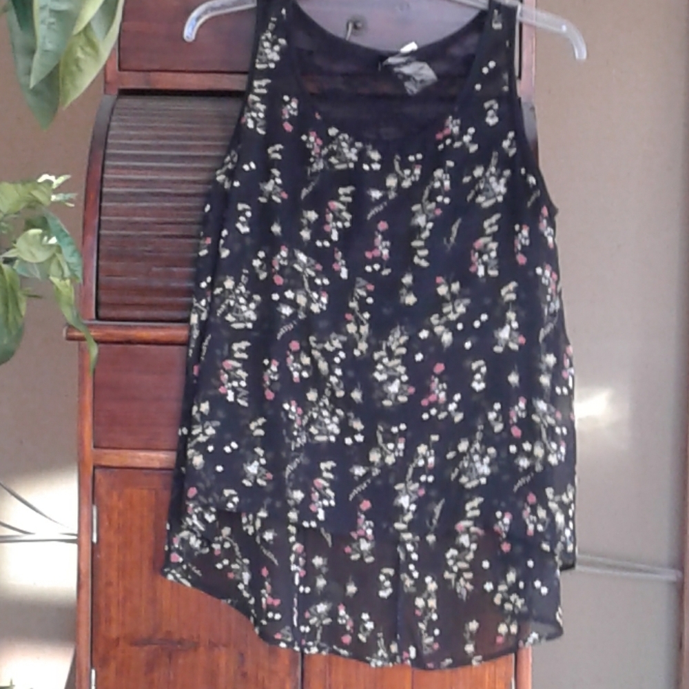 Mon Ami sheer black floral and black lace top.